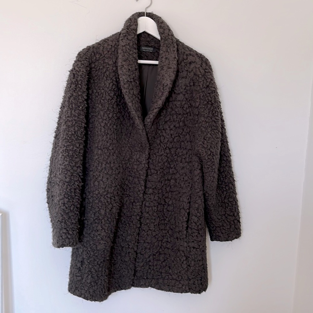 Apanage Charcoal Grey Teddy Coat, US 10